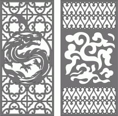 Laser Cut Dragon And Cloud Privacy Partition Indoor Panels Screen Room Divider Free DXF File