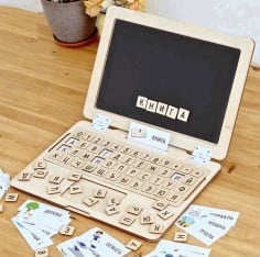 Laser Cut Educational Laptop Toy, Kids Educational Game Vector File
