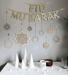 Laser Cut Eid Mubarak Muslim Home Decoration Hanging Pendants CDR Vector File