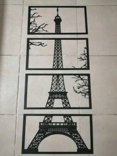 Laser Cut Eiffel Tower in 4 Frames, Wall Decor Idea CDR, DXF and Ai File