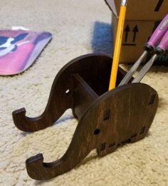 Laser Cut Elephant Mobile Phone Stand with Pen Holder 6mm CDR File