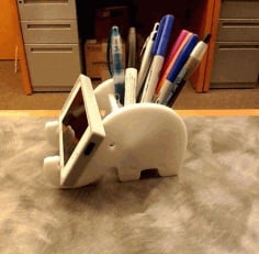 Laser Cut Elephant Phone Stand and Pen Holder DXF File