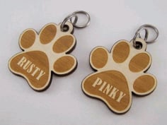 Laser Cut Engraved Dog Paw Keychain CDR File