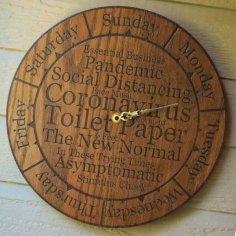 Laser Cut Engraved Quarantine Wooden Wall Clock Vector File for Laser Cutting