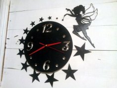 Laser Cut Fairy Wall Clock with Star Wall Decoration CDR File