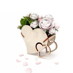 Laser Cut Floral Heart Box Flower Vase CDR File
