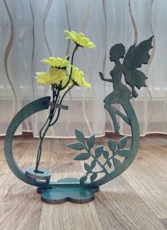 Laser Cut Flower Decorative Stand with Angel Flower Holder CDR File