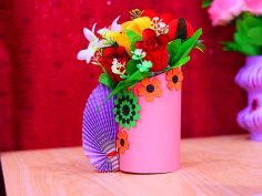 Laser Cut Flower Pot with Paper Origami Paper Craft Flower Vase Vector File