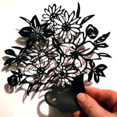 Laser Cut Flowers With Vase Home Wall Decor DXF and CDR File