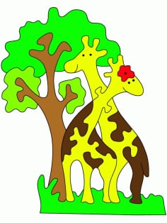 Laser Cut Giraffe Jigsaw Puzzle Free Vector CDR File