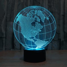 Laser Cut Globe 3D Illusion Lamp DXF Vectors File