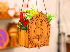Laser Cut Hanging Flower Basket 8th March Womens Day Gift Idea 3mm Vector File
