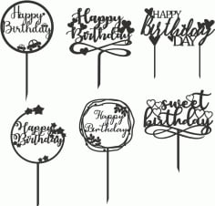 Laser Cut Happy Birthday Cake Topper Set Design CDR and PDF Vector File
