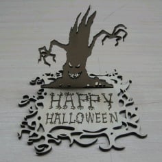 Laser Cut Happy Halloween Standing Decor Wooden Sign CDR File
