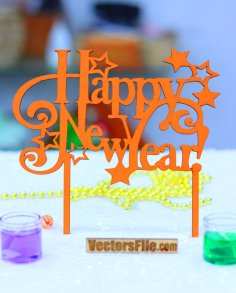 Laser Cut Happy New Year Cake Topper Template DXF and CDR File