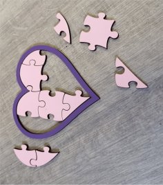 Laser Cut Heart Shaped jigsaw Puzzle Kids Game CDR File
