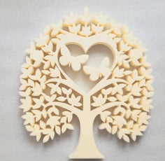 Laser Cut Heart Tree with Butterflies Tree of Love Free Vector CDR File