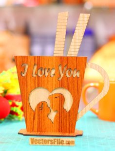 Laser Cut Heart with Couple I Love You Valentine Day Gift Idea DXF and CDR File