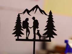 Laser Cut Hiking Wedding Couple Cake Topper Vector File