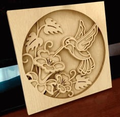 Laser Cut Hummingbird Layered Wood Art Free CDR File