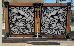 Laser Cut Iron Gate with Hummingbirds Gate Panel Grill Design Free Vector File