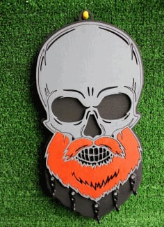 Laser Cut Key Hanger Beard Skull Free Vector CDR File