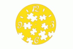 Laser Cut Kids Room Wall Clock with Puzzle Template Free Vector CDR File