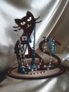 Laser Cut Kitty Cat Jewelry Stand CDR and PDF File
