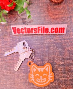 Laser Cut Kitty Keyring Cute Animal Face Laser Engraving Keychain DXF and CDR File