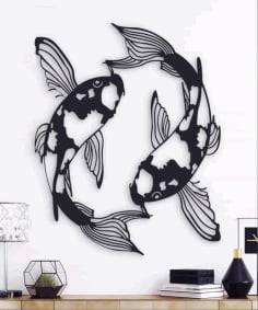 Laser Cut Koi Fish Metal Wall Decor, Living Room Wall Art Design Vector File