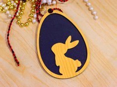 Laser Cut Layered Bunny with Egg Happy Easter Decor Gift Tag Template Vector File