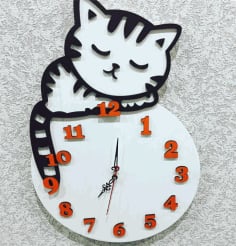 Laser Cut Layout Of Clock with A Cat Free CDR Vectors File