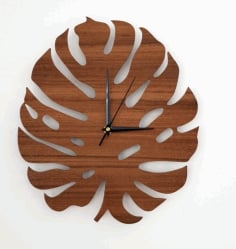 Laser Cut Leaf Wooden Wall Clock CDR and DXF File