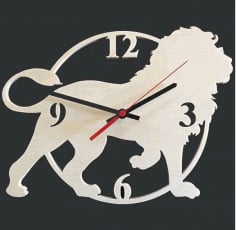 Laser Cut Lion Wooden Wall Clock Free Vector CDR File
