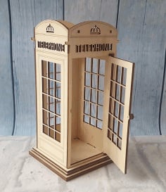 Laser Cut London Telephone Booth 3D Puzzle free CDR Vectors File