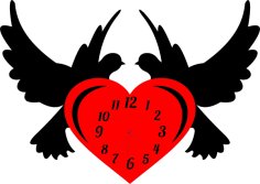 Laser Cut Love Bird with Heart Wall Clock PDF and CDR File