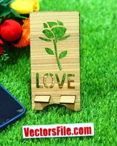 Laser Cut Love with Flower Mobile Stand Cell Phone Holder 3mm DXF and CDR File