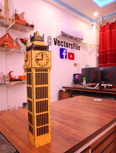 Laser Cut MDF Big Ben London Tower 3D Wooden Model Free Vector File