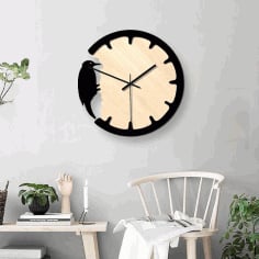 Laser Cut Model Of A Clock With A Woodpecker Free CDR Vectors File