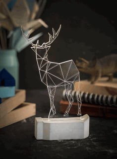 Laser Cut Modern Christmas Reindeer Lamp Geometric Deer Night Light Free CDR Vectors File