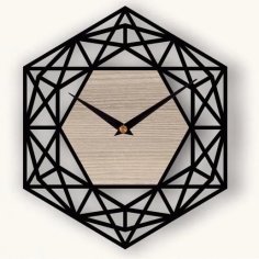 Laser Cut Modern Wall Clock Hexagon Geometry Layout CDR File