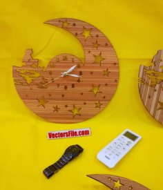 Laser Cut Moon Wall Clock with Girl Decorative Clock for Room DXF and CDR File