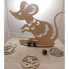 Laser Cut Mouse on Stand Decoration CDR and DXF File