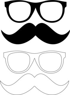 Laser Cut Mustache with Glasses style Silhouette Template Vector File