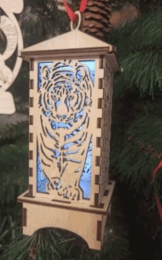 Laser Cut New Year Christmas Tiger Lamp, Wooden Lamp, Animal Lamp Vector File