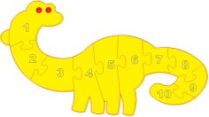 Laser Cut Numerical Dinosaur Educational Puzzle DXF File