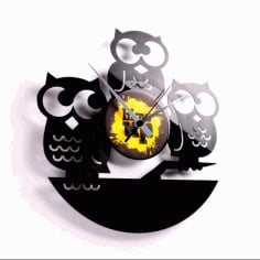 Laser Cut Owl Family Wall Clock DXF File