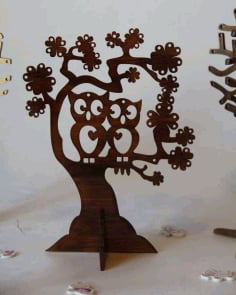 Laser Cut Owl Jewelry Holder Tree Jewelry Display Stand CDR Free Vector