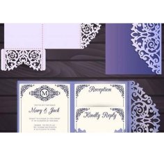 Laser Cut Paper Cutting Wedding Invitation Card Sample Free DXF and CDR Vector File