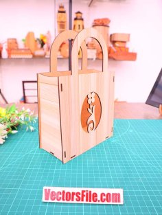 Laser Cut Personalized Wooden Gift Bag Wooden Bag Shopping Bag CDR and DXF File